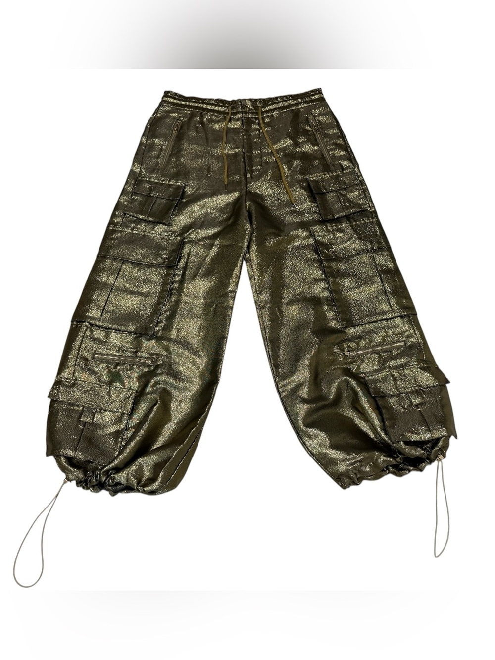 Cynthia Rowley Metallic Cargo Pants in a Black and Gold Size Large - Picture 4 of 10